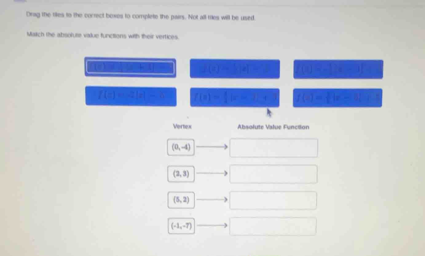 drag the tiles to the correct boxes to complete the pairs. not all tile…