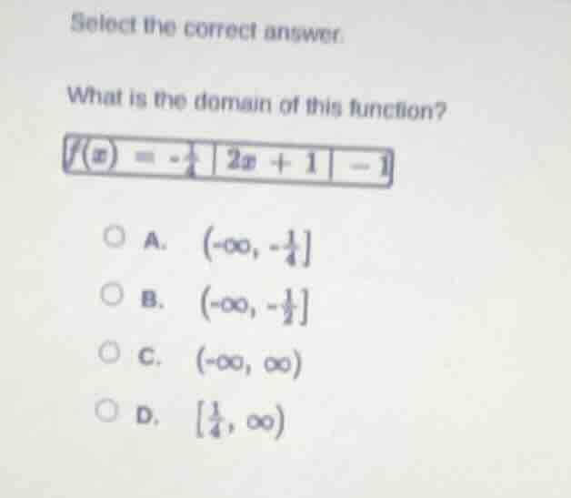 select the correct answer. what is the domain of this function? $f(x) =…