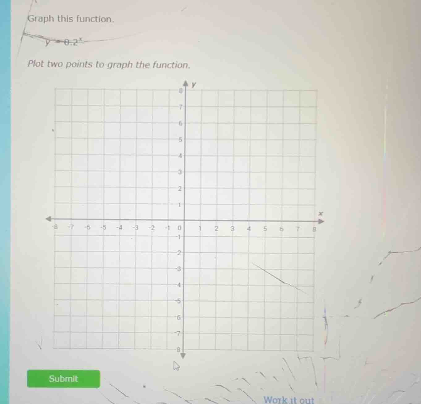 graph this function. y = 0.2^x plot two points to graph the function.