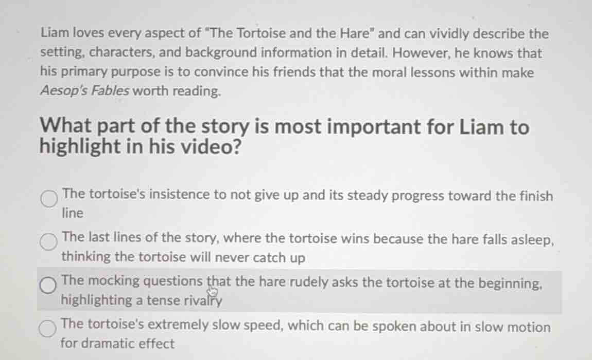 liam loves every aspect of \the tortoise and the hare\ and can vividly …