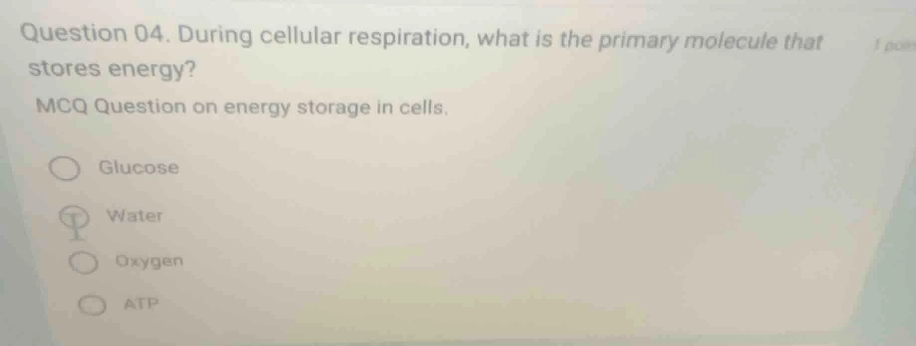 question 04. during cellular respiration, what is the primary molecule …