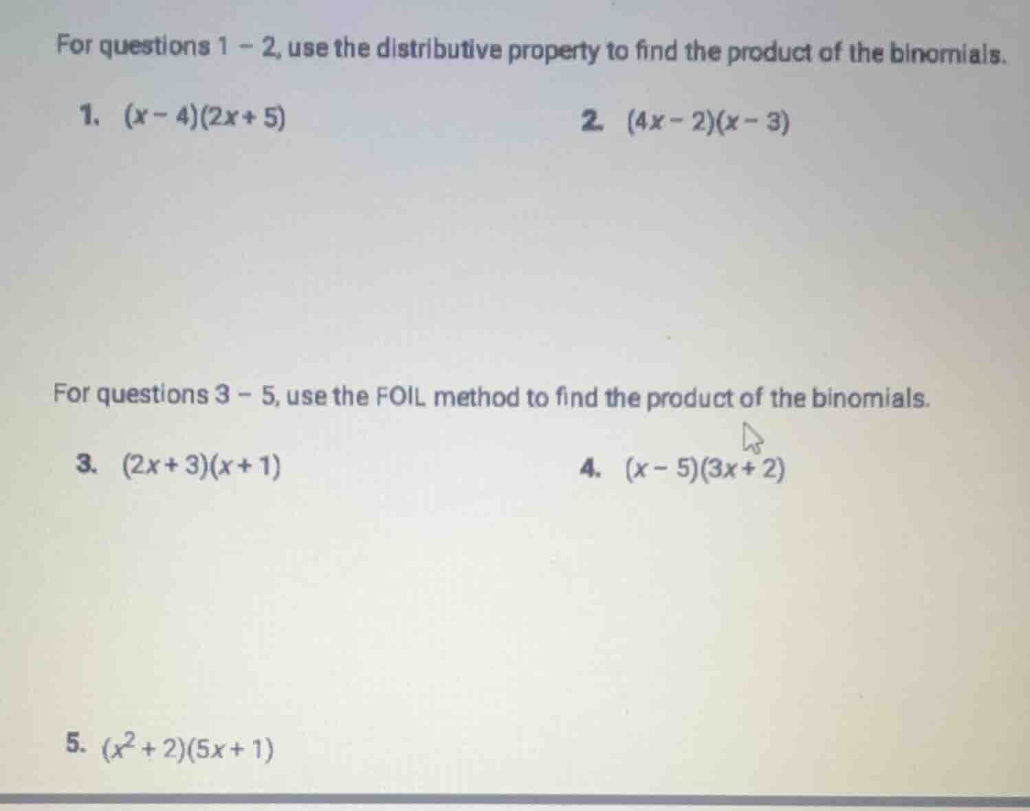 for questions 1 - 2, use the distributive property to find the product …