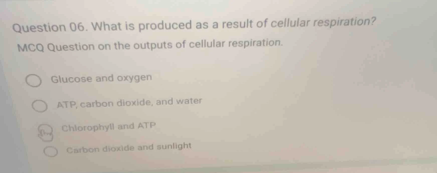 question 06. what is produced as a result of cellular respiration? mcq …