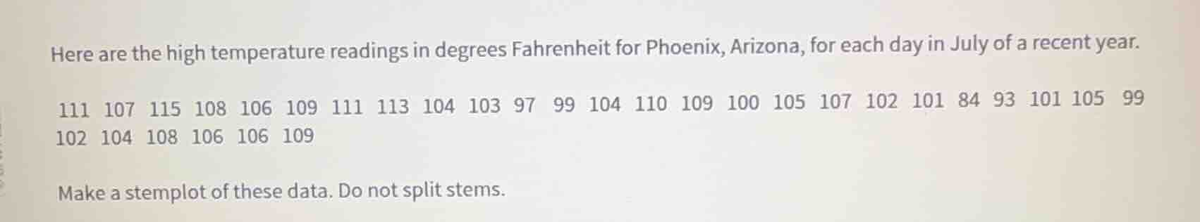 here are the high temperature readings in degrees fahrenheit for phoeni…