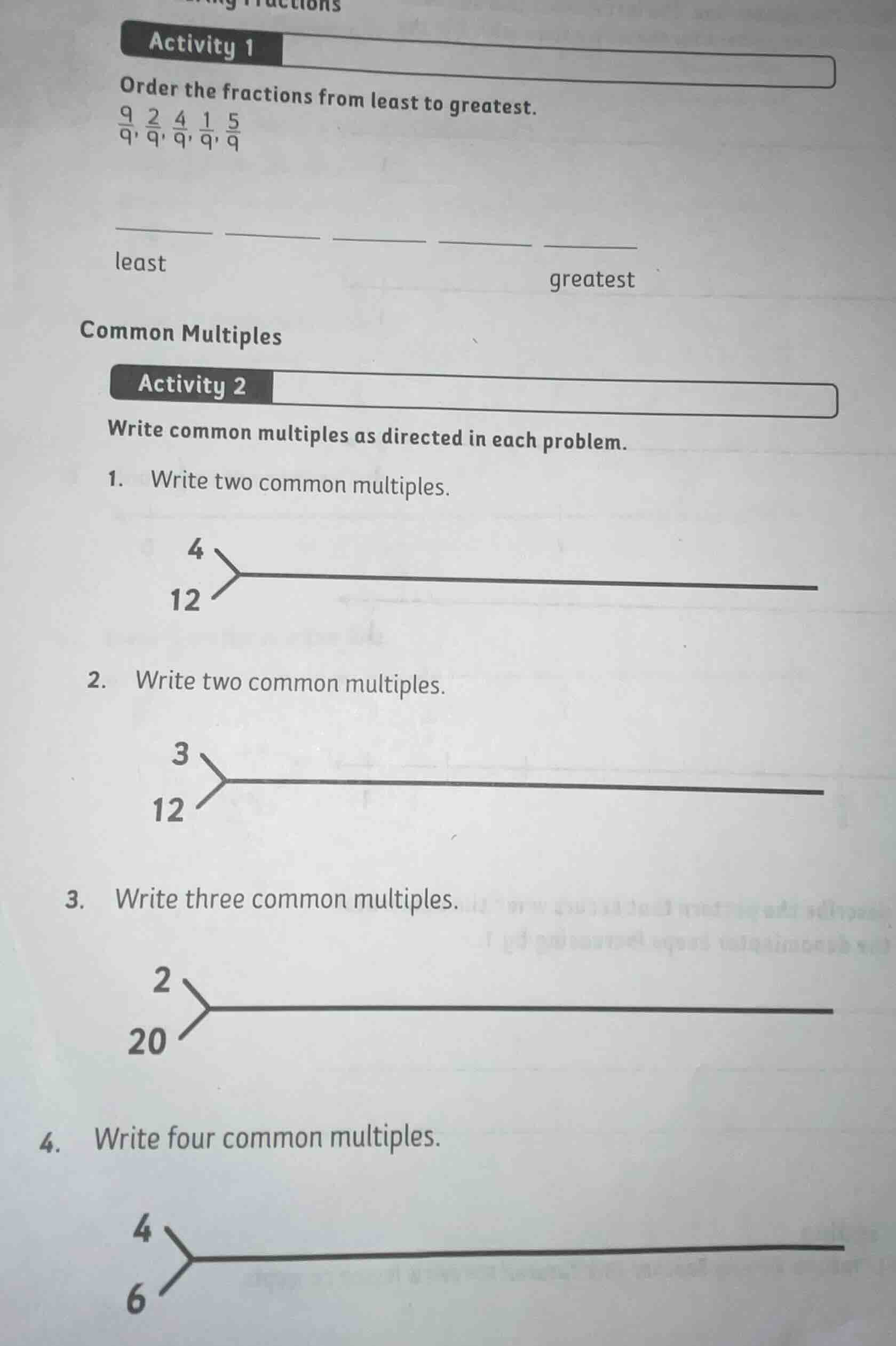 activity 1 order the fractions from least to greatest. \\(\\frac{9}{9},…