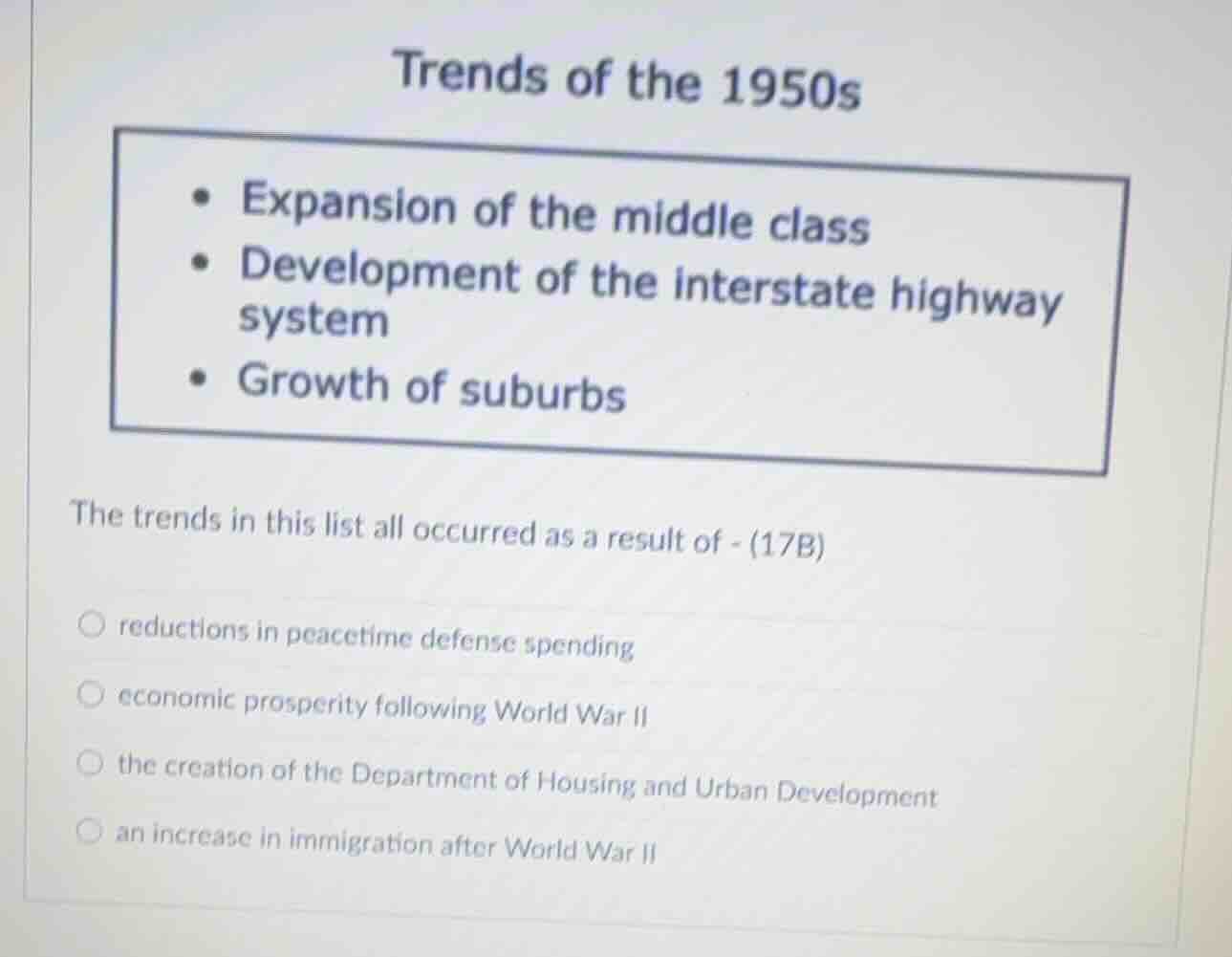 trends of the 1950s - expansion of the middle class - development of th…