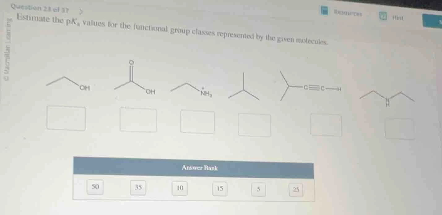 question 23 of 37 estimate the pkₐ values for the functional group clas…
