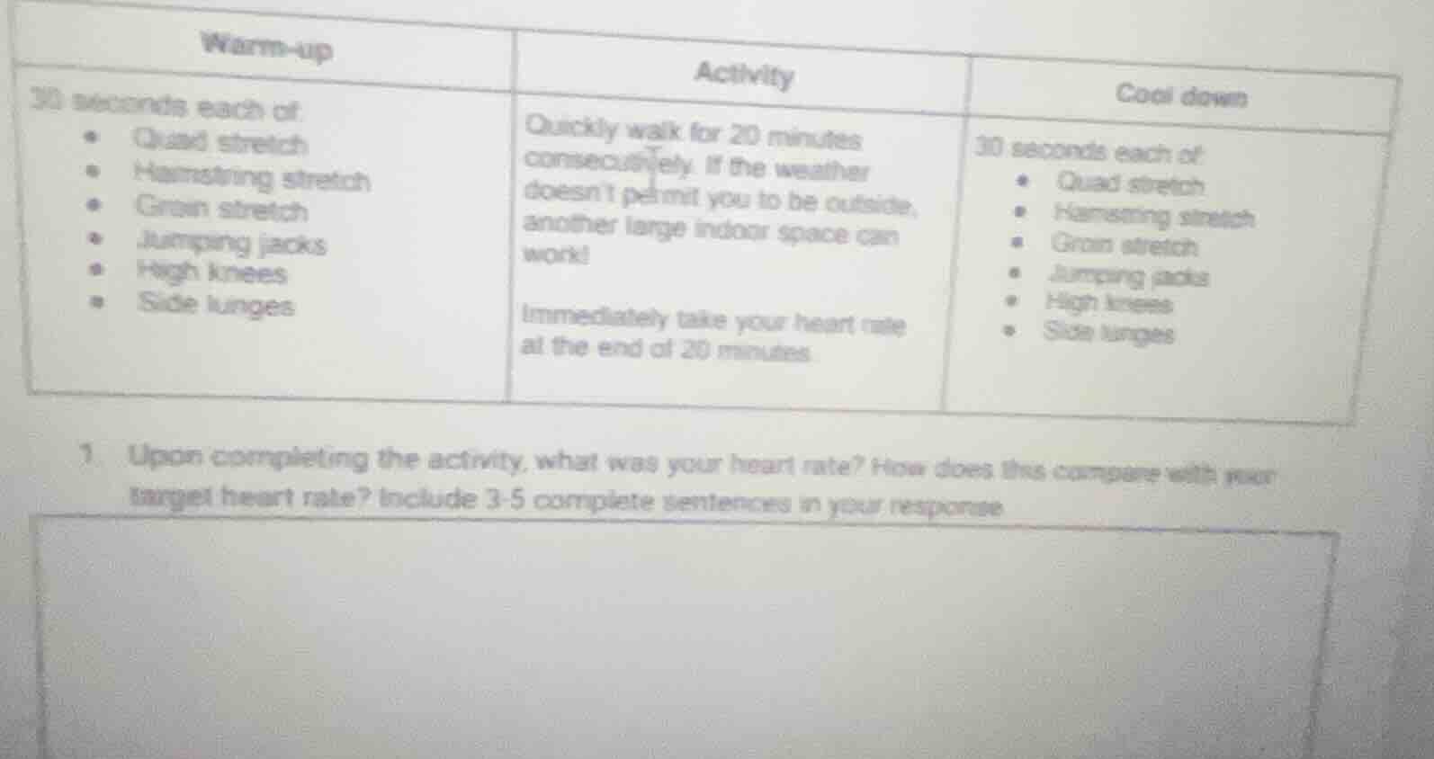 warm - up 30 seconds each of: - quad stretch - hamstring stretch - groi…