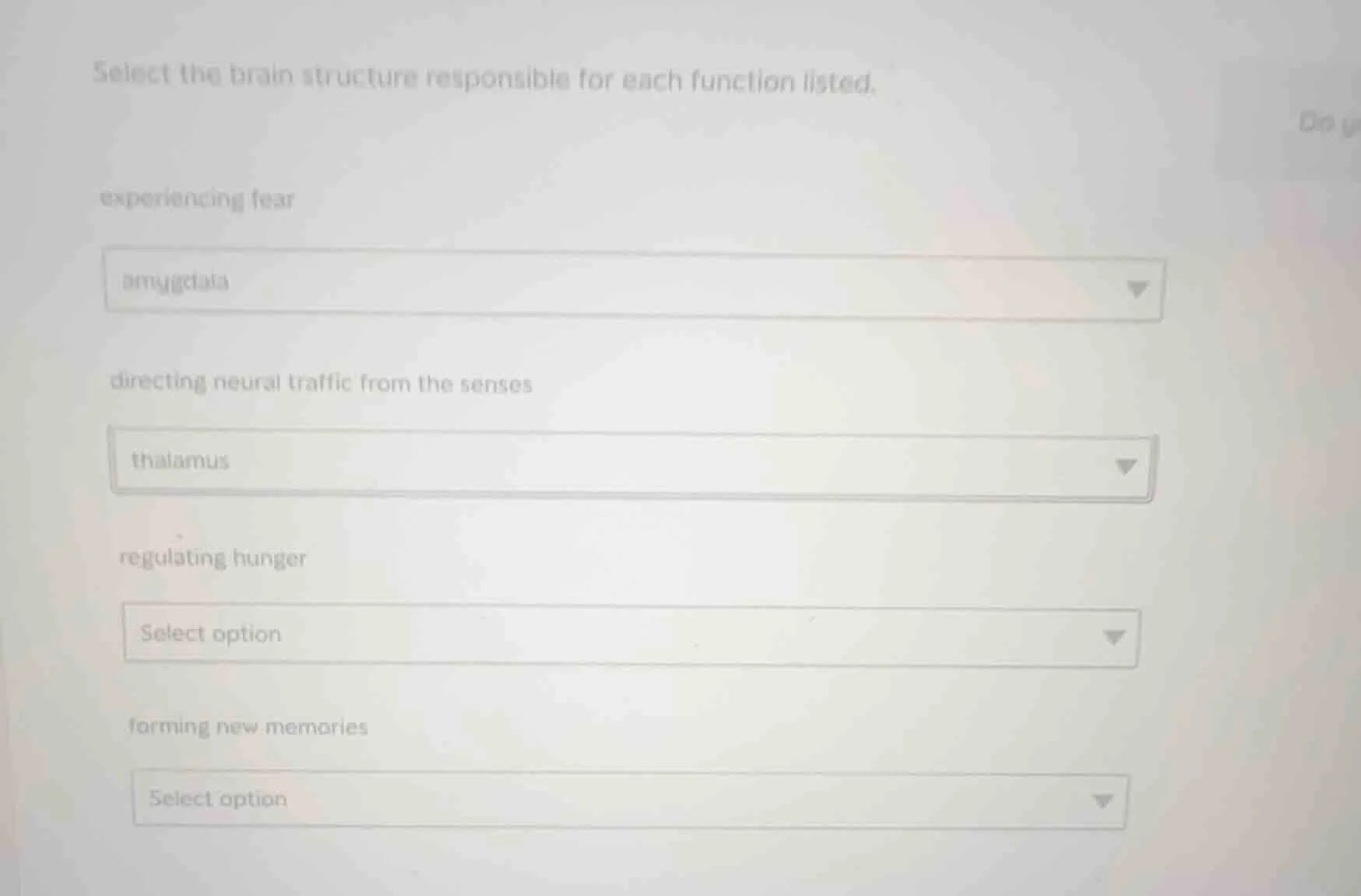 select the brain structure responsible for each function listed. experi…