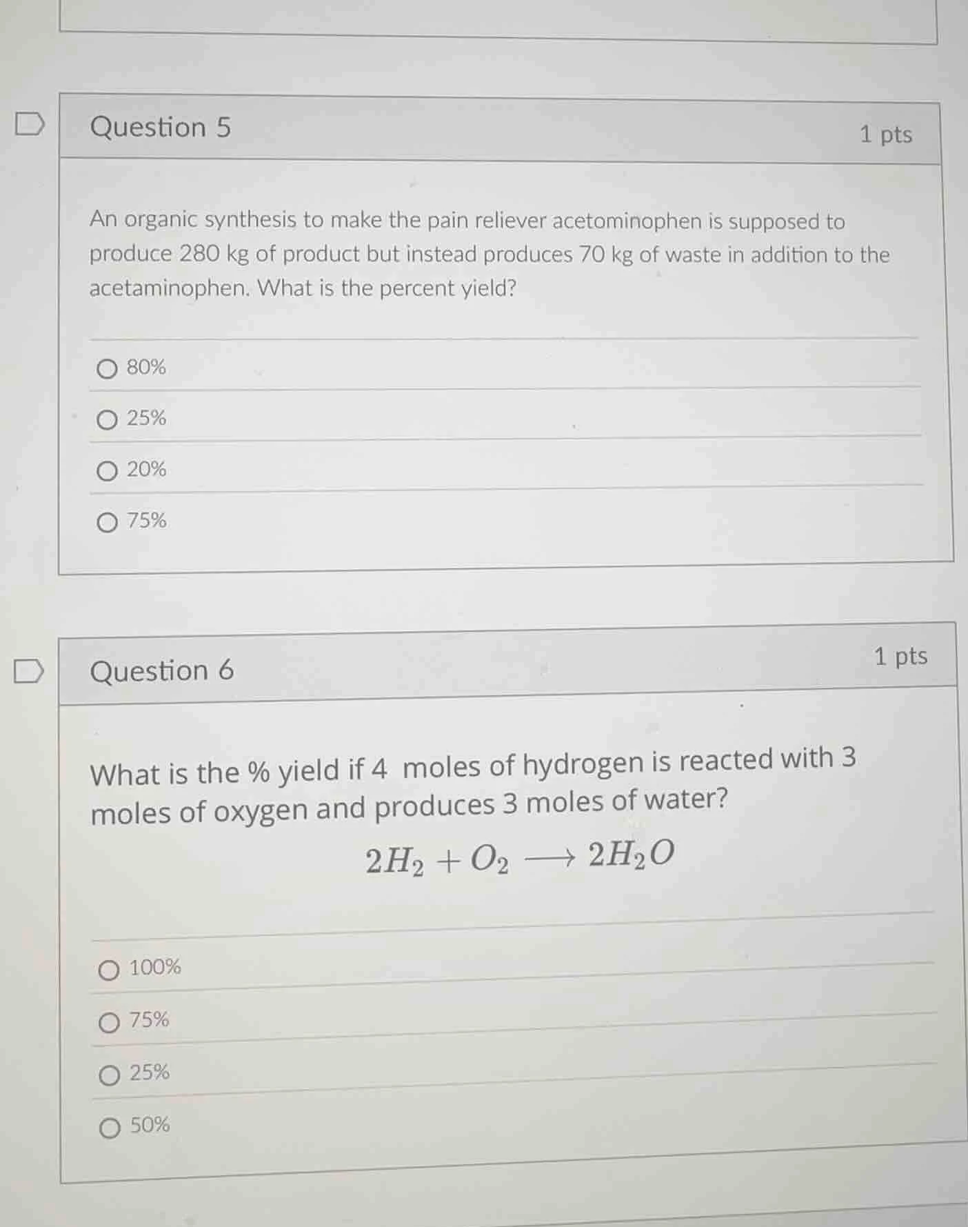 question 5 1 pts an organic synthesis to make the pain reliever acetomi…