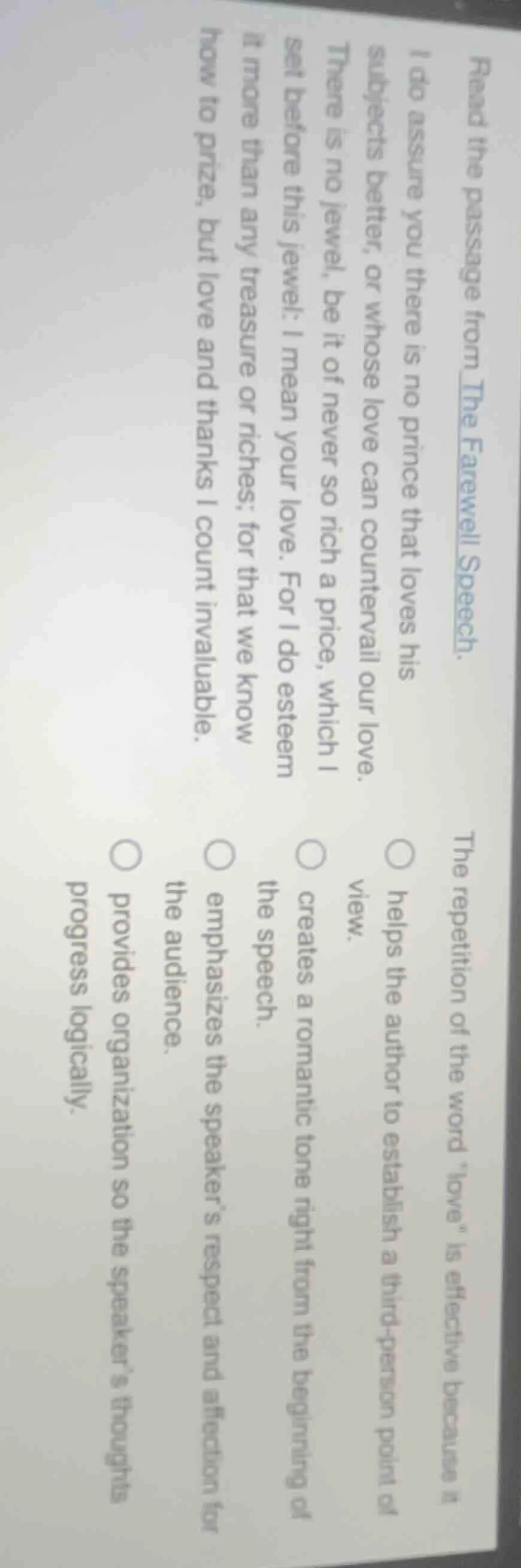 read the passage from the farewell speech. i do assure you there is no …