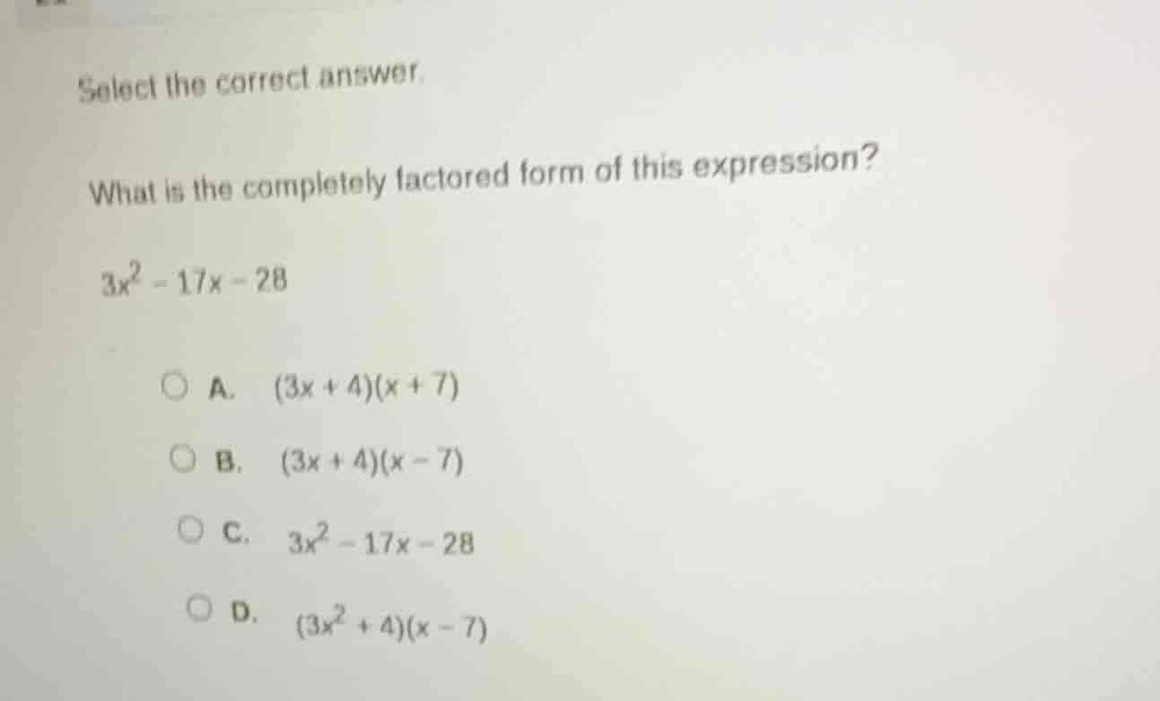 select the correct answer. what is the completely factored form of this…