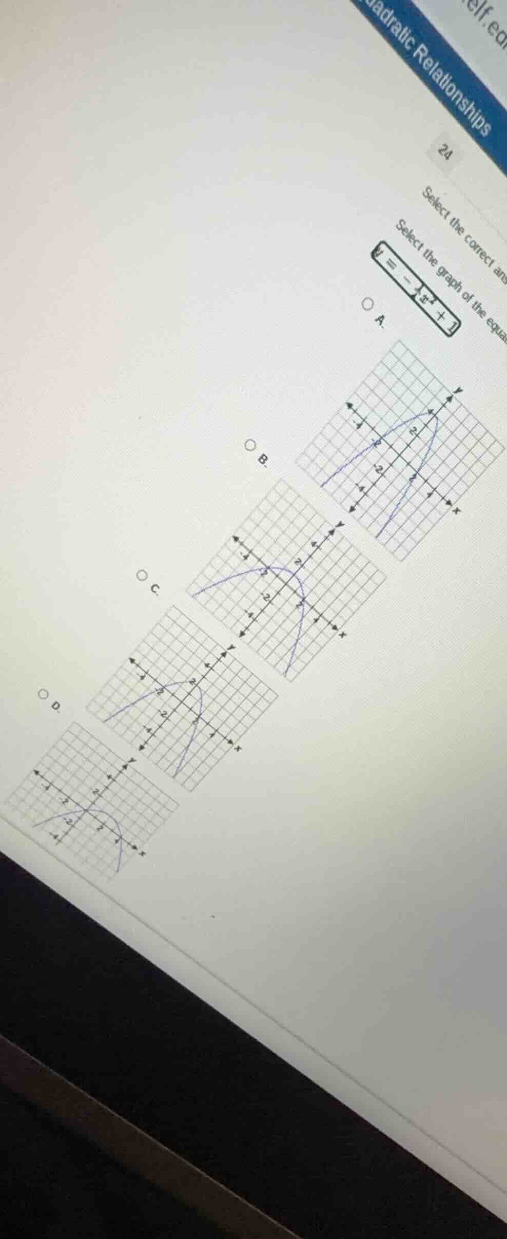 quadratic relationships 24 select the correct ans select the graph of t…