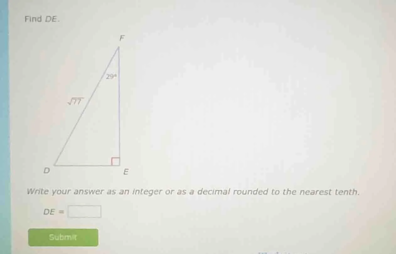 find de. write your answer as an integer or as a decimal rounded to the…