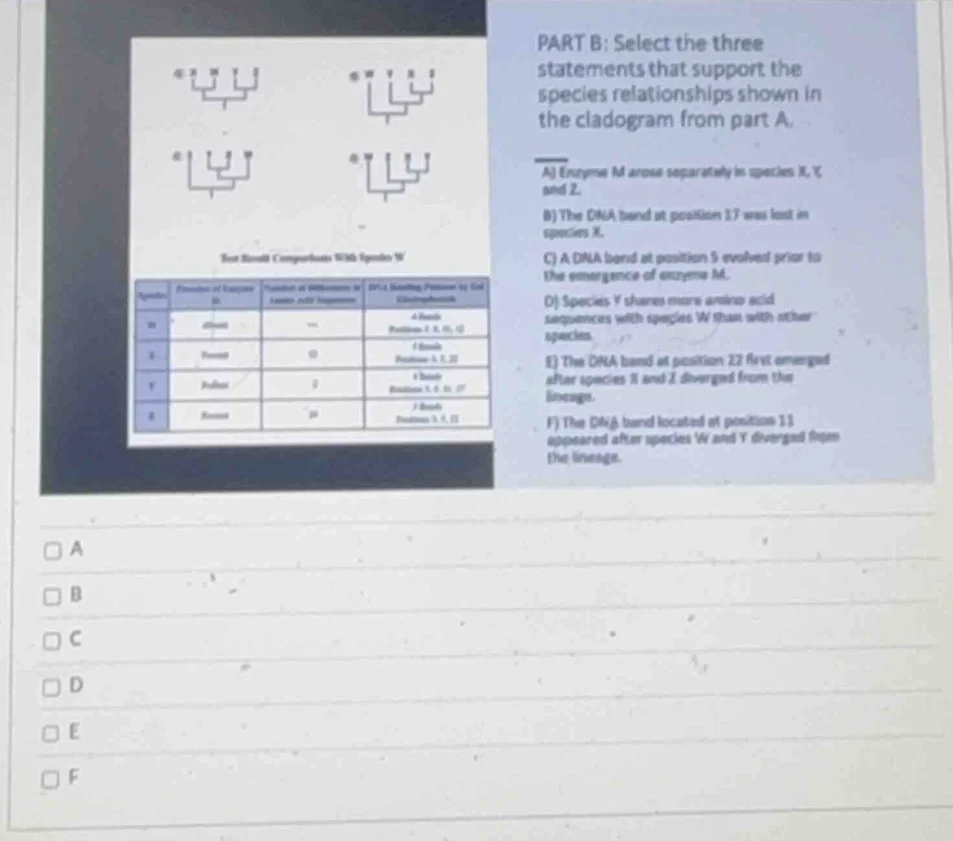 part b: select the three statements that support the species relationsh…