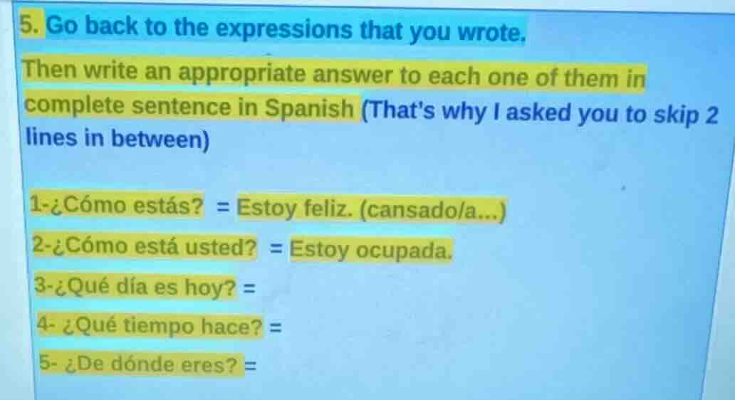 5. go back to the expressions that you wrote. then write an appropriate…