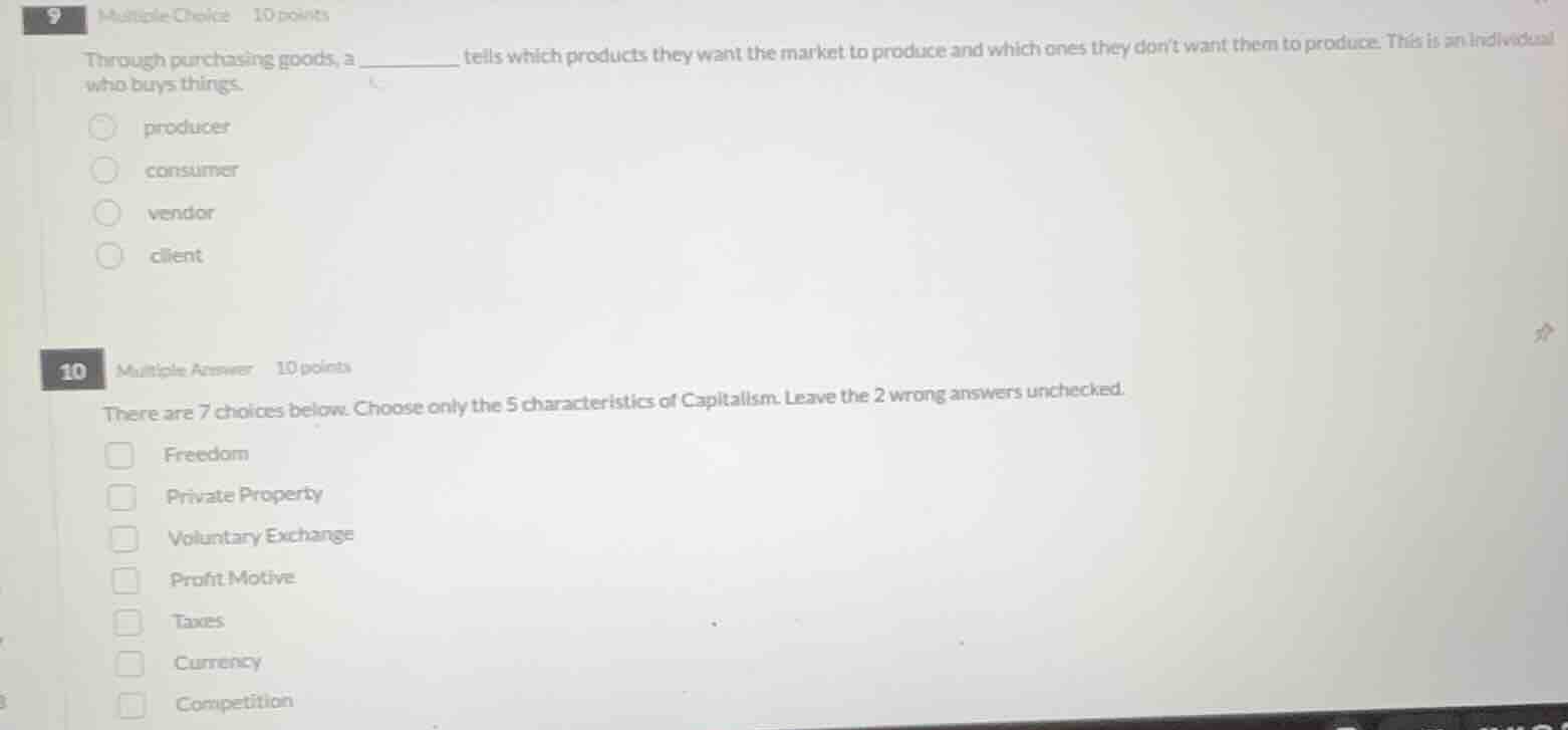 9 multiple choice 10 points through purchasing goods, a ______ tells wh…
