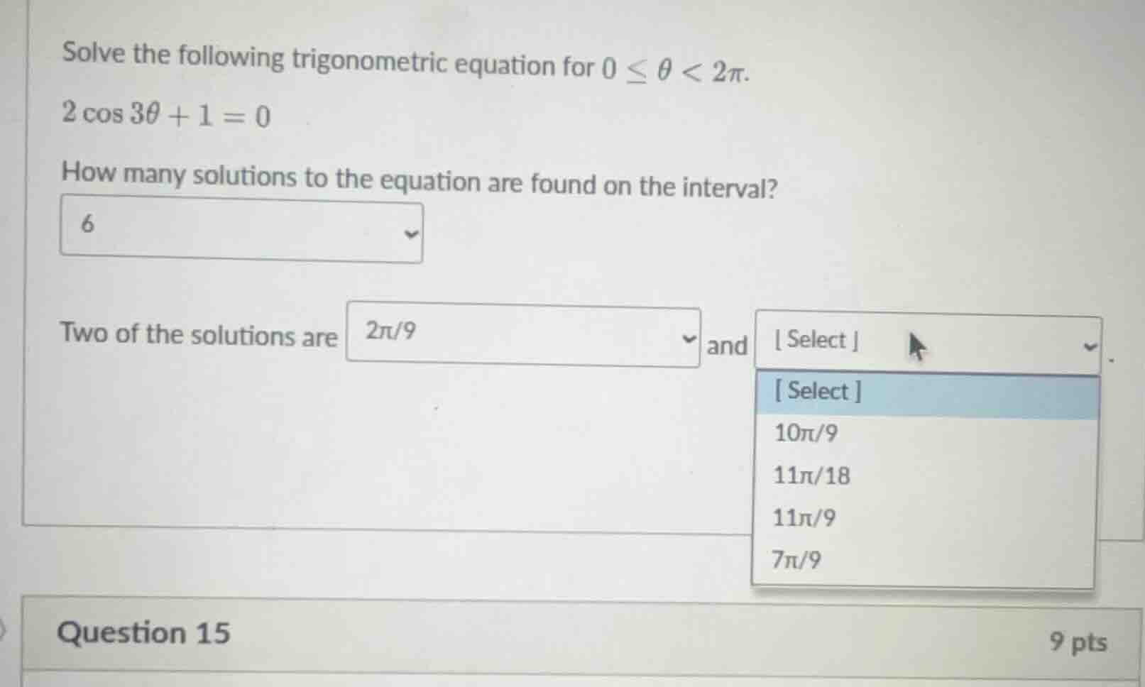 solve the following trigonometric equation for $0 \\leq \\theta < 2\\pi…