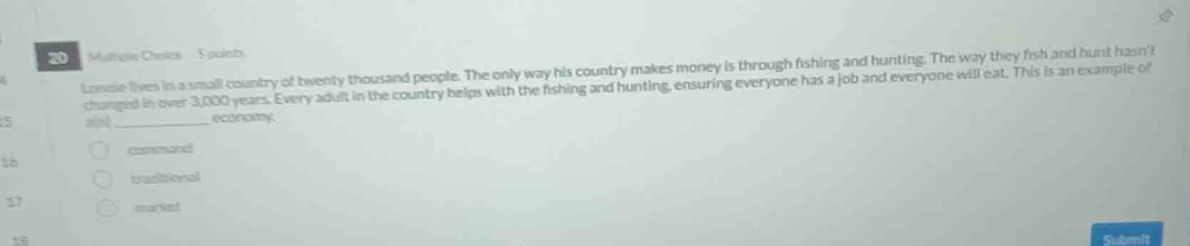 20 multiple choice 5 points loonie lives in a small country of twenty t…