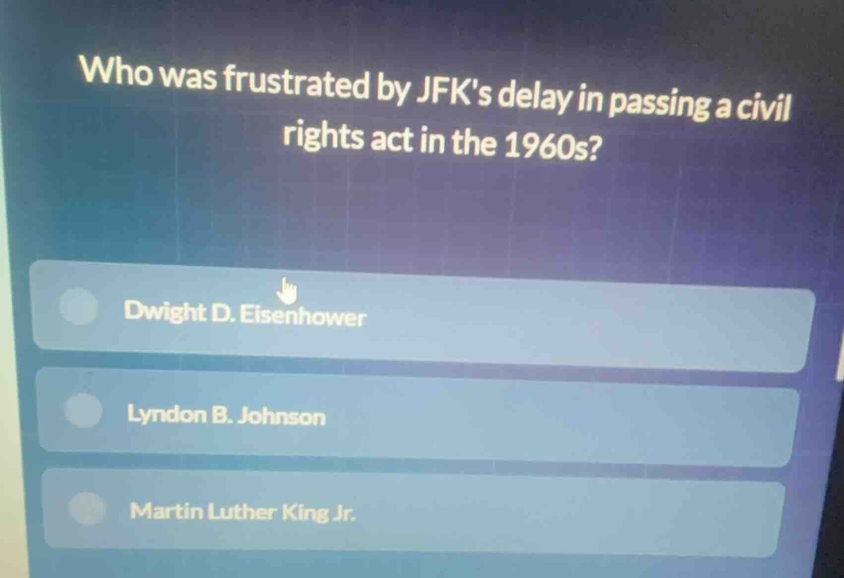 who was frustrated by jfks delay in passing a civil rights act in the 1…