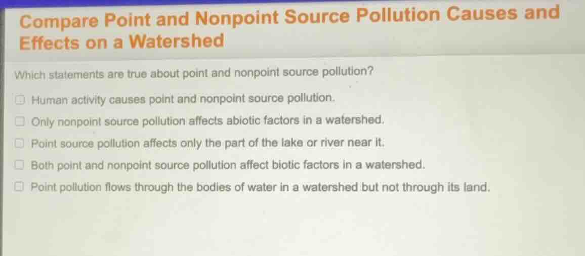 compare point and nonpoint source pollution causes and effects on a wat…