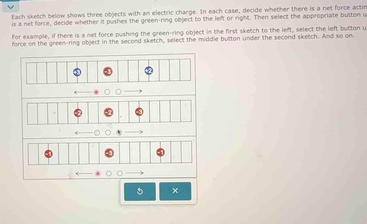 each sketch below shows three objects with an electric charge. in each …