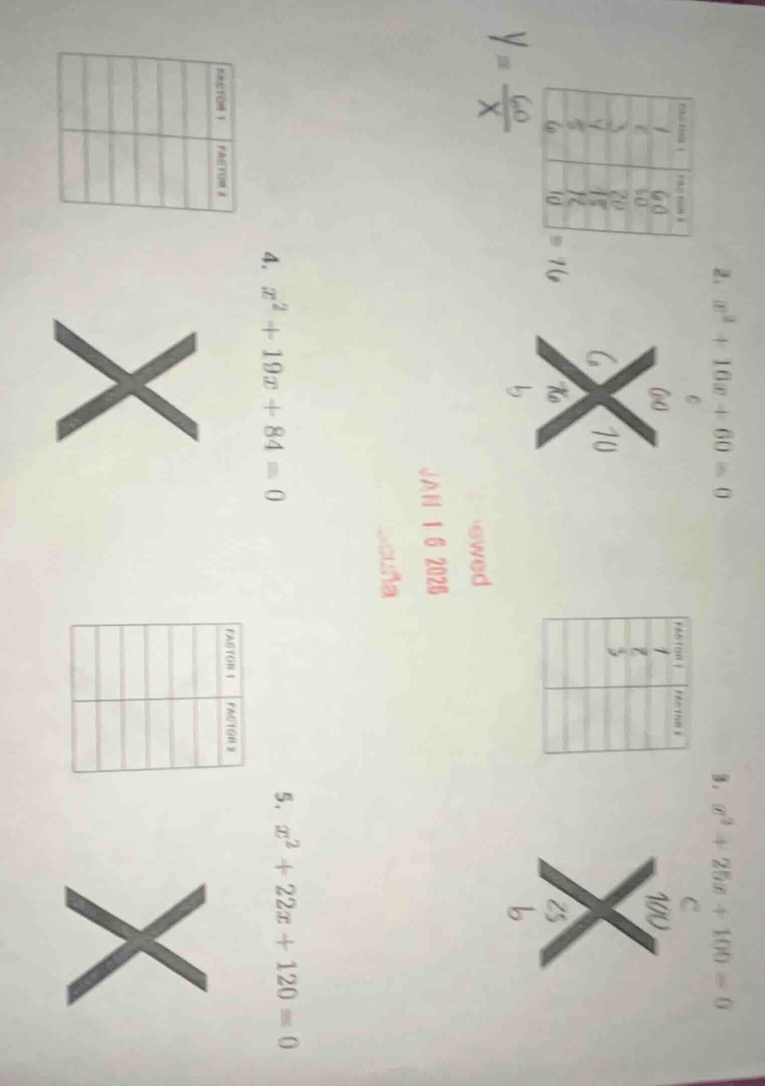 2. ( x^2 + 10x + 60 = 0 ) 3. ( x^2 + 25x + 100 = 0 ) 4. ( x^2 + 19x + 8…