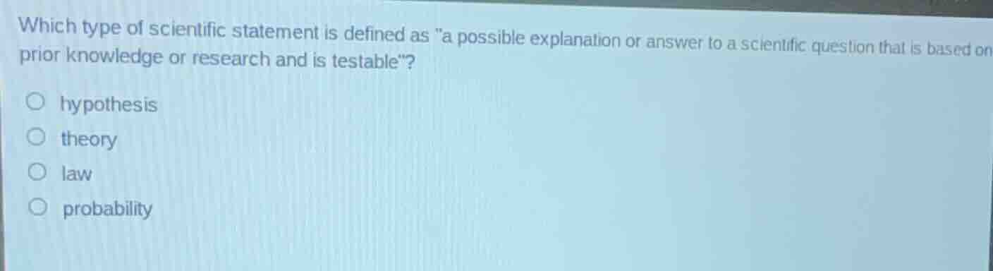 which type of scientific statement is defined as \a possible explanatio…