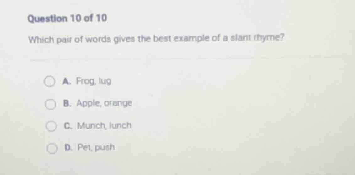 question 10 of 10 which pair of words gives the best example of a slant…