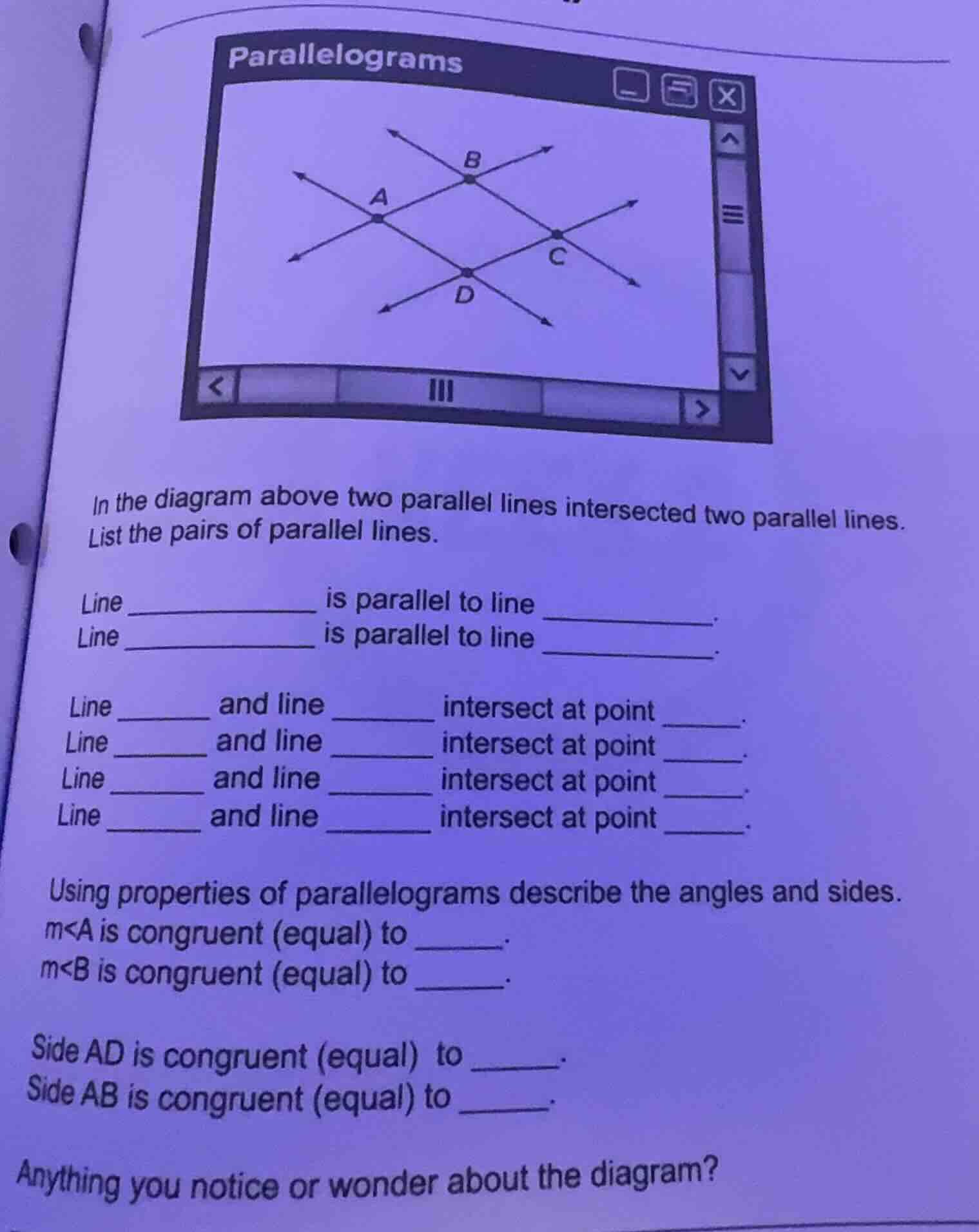 parallelograms in the diagram above two parallel lines intersected two …