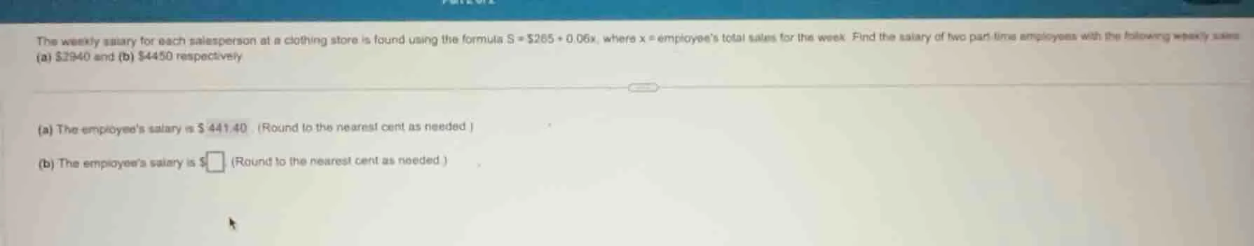 the weekly salary for each salesperson at a clothing store is found usi…