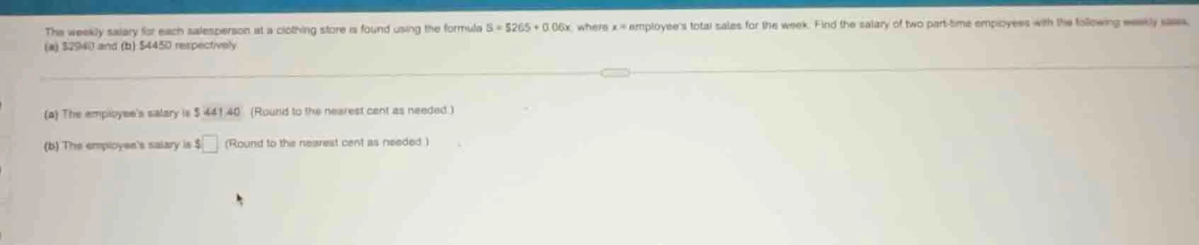 the weekly salary for each salesperson at a clothing store is found usi…