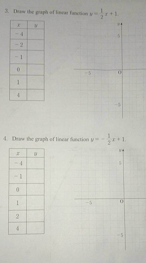 3. draw the graph of linear function $y = \\frac{1}{2}x + 1$. | $x$ | $…