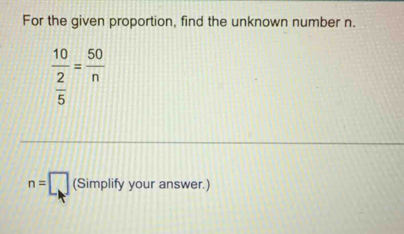 for the given proportion, find the unknown number n. \\(\\frac{\\frac{1…