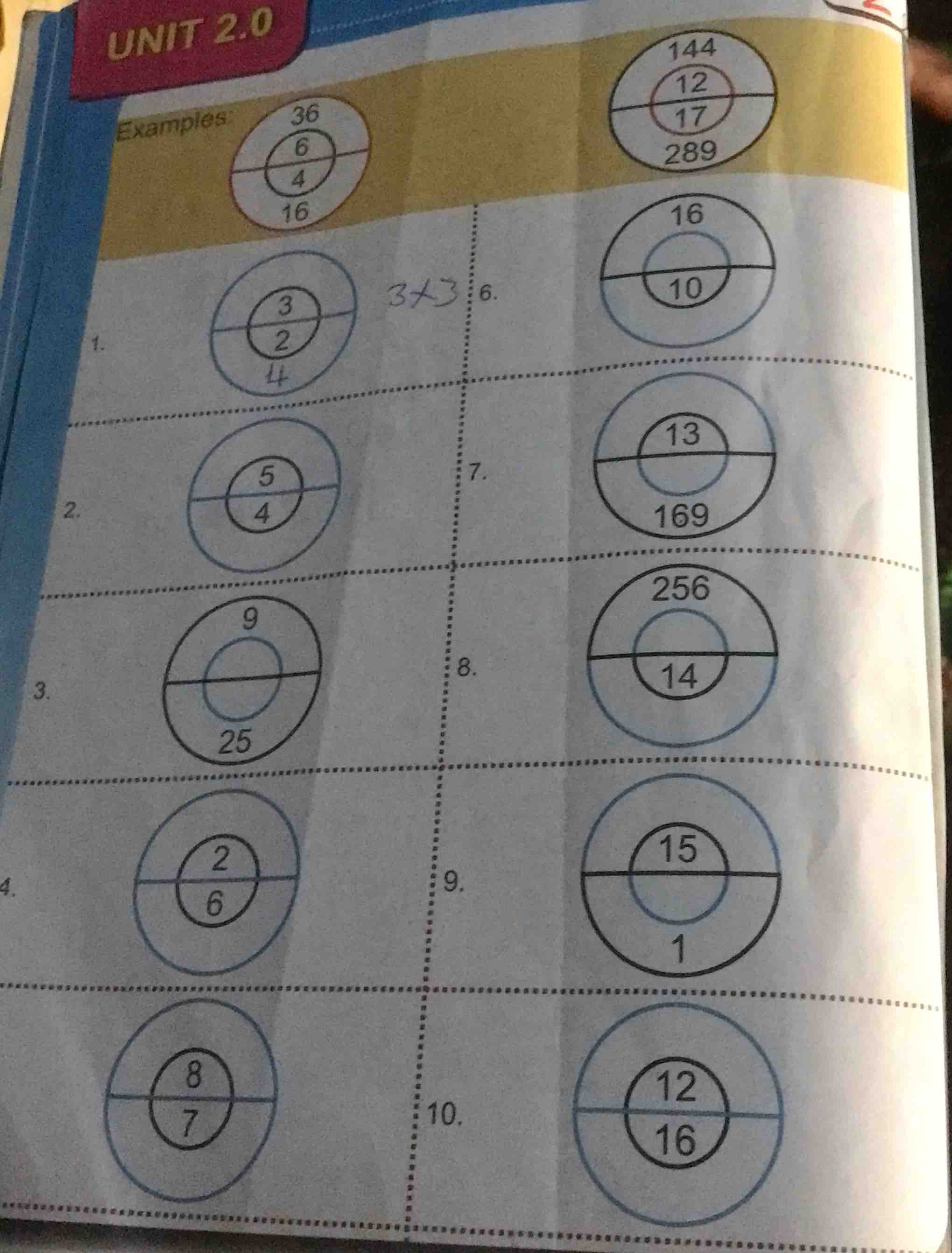 unit 2.0 examples: 1. 2. 3. 4. 5. (handwritten 3×3) 6. 7. 8. 9. 10. cir…