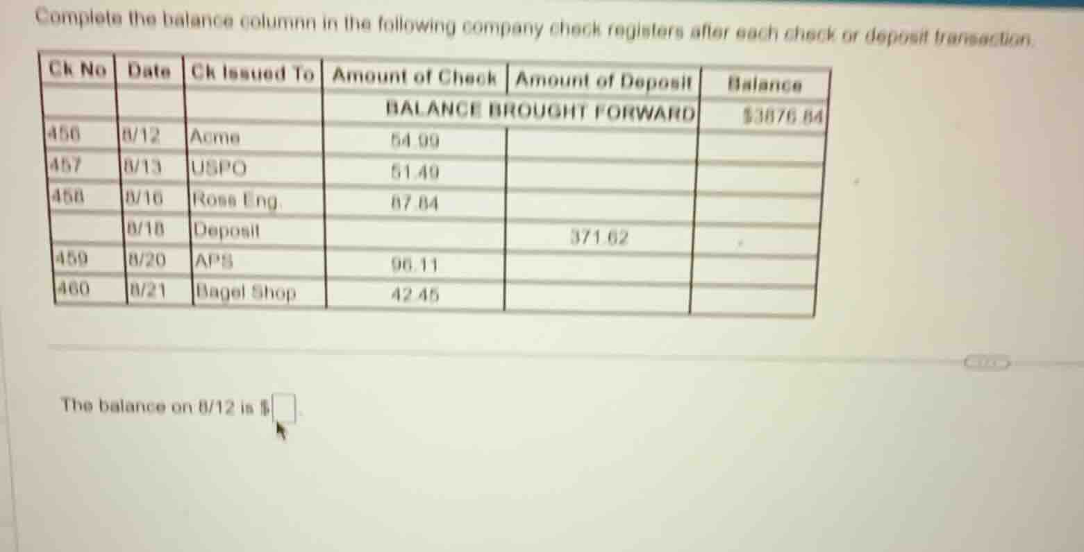 complete the balance column in the following company check registers af…