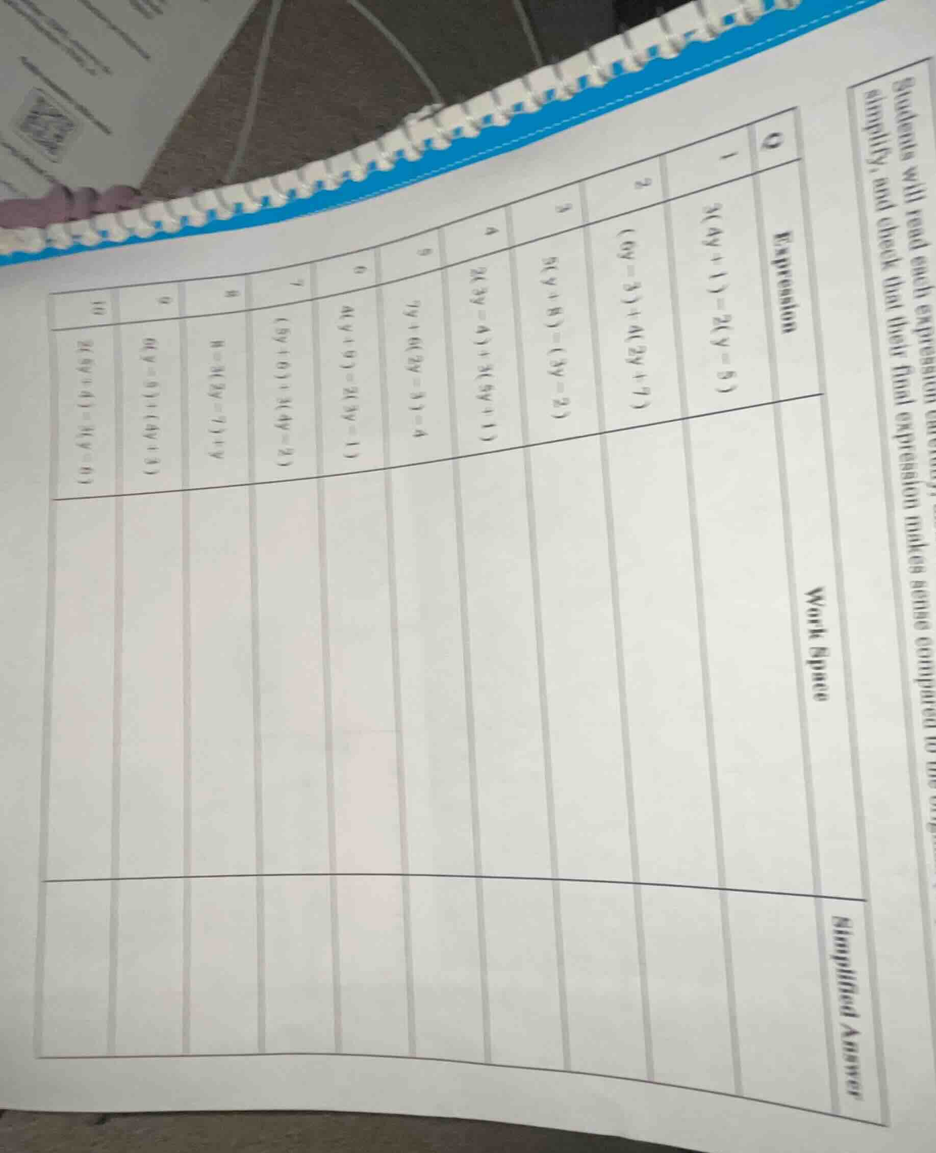students will red each expression simplify, and check that their final …