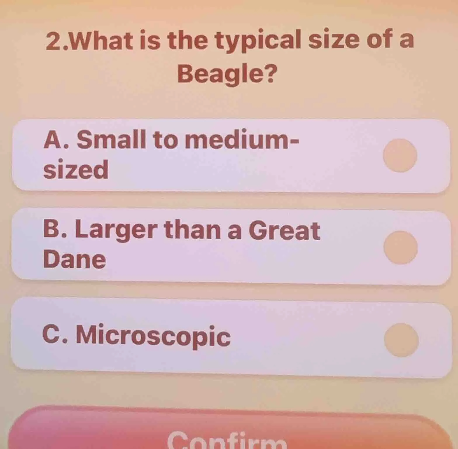 2.what is the typical size of a beagle? a. small to medium-sized b. lar…