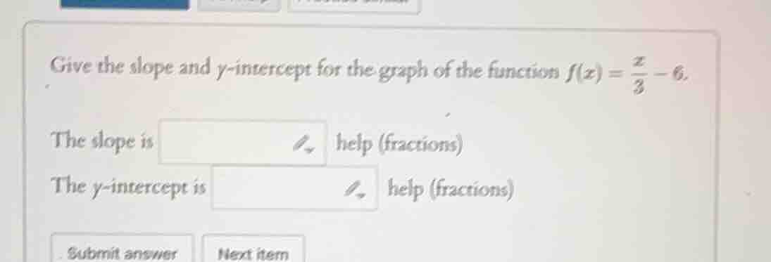 give the slope and y-intercept for the graph of the function $f(x) = \\…