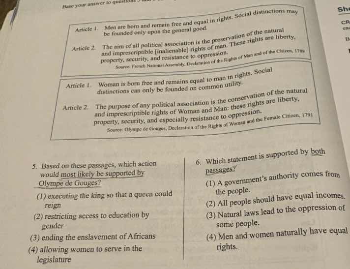 base your answer to questions article 1. men are born and remain free a…