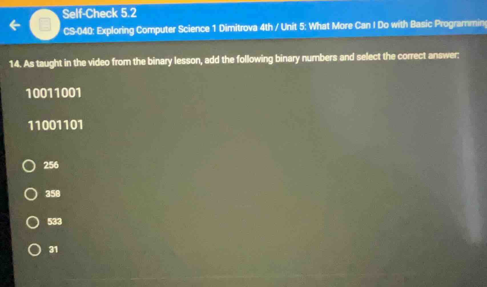 self-check 5.2 cs-040: exploring computer science 1 dimitrova 4th / uni…