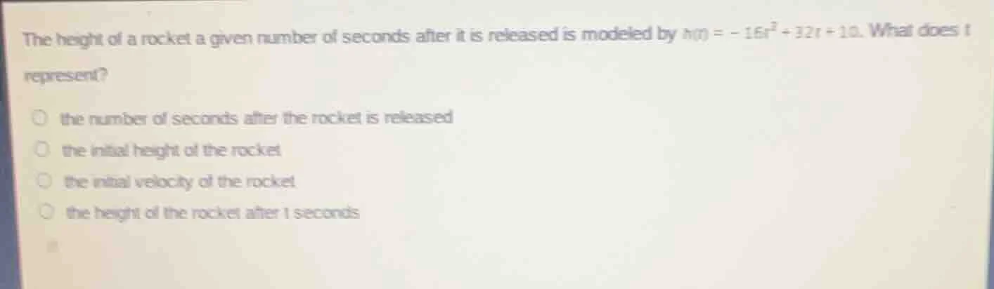 the height of a rocket a given number of seconds after it is released i…