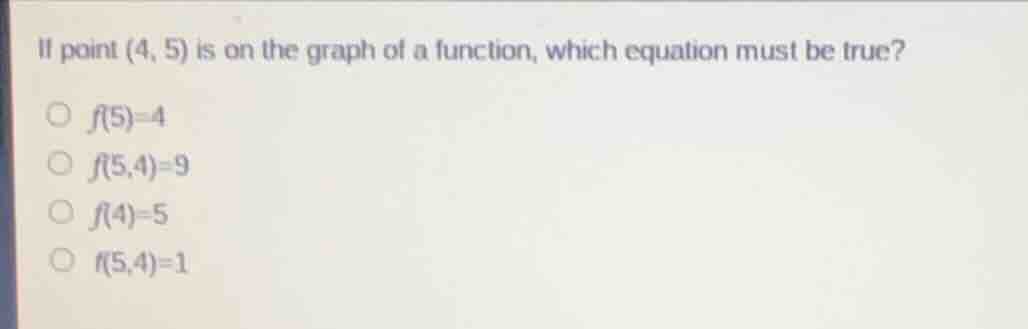 if point (4, 5) is on the graph of a function, which equation must be t…