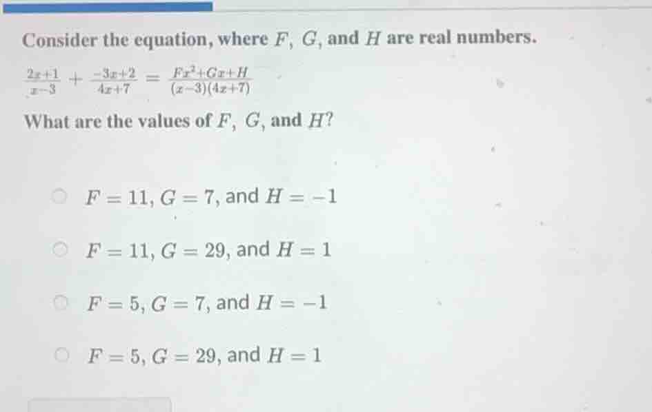 consider the equation, where f, g, and h are real numbers. \\(\\frac{2x…