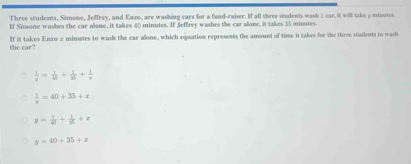 three students, simone, jeffrey, and enzo, are washing cars for a fund …