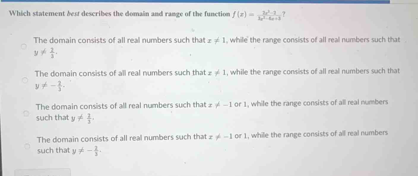 which statement best describes the domain and range of the function $f(…