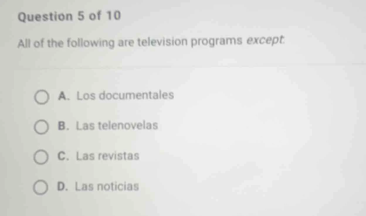question 5 of 10 all of the following are television programs except a.…
