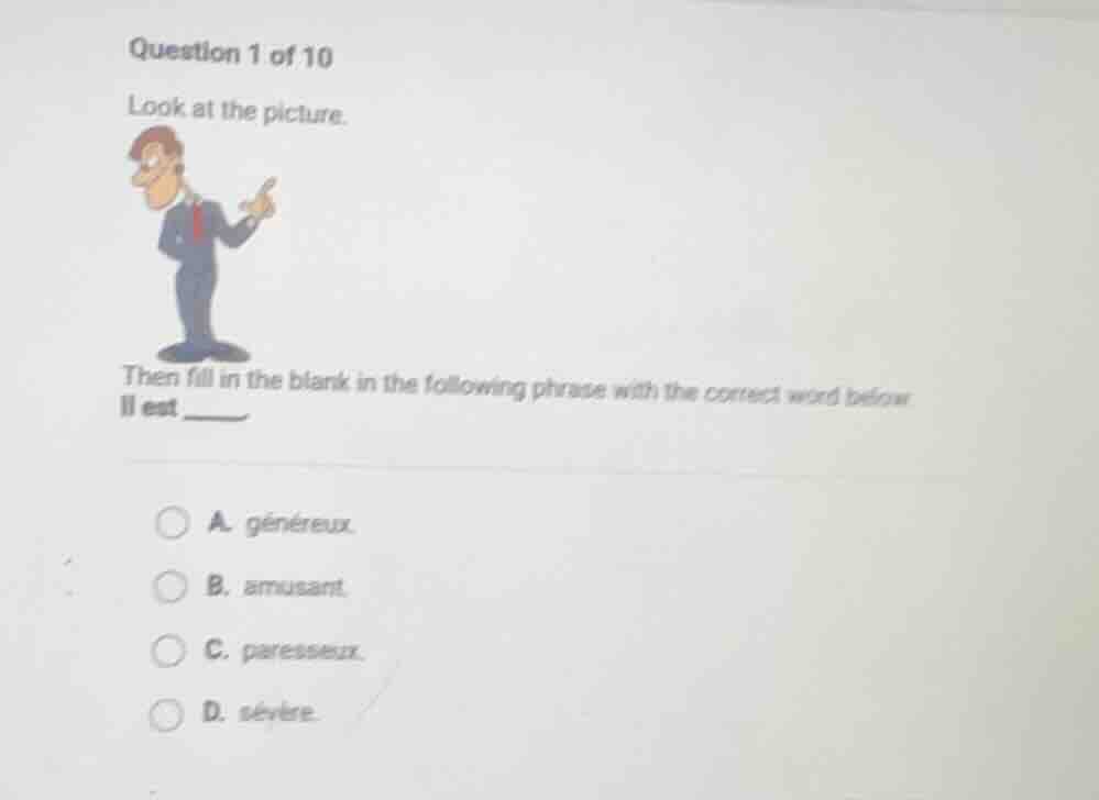 question 1 of 10 look at the picture. picture of a man in a suit pointi…