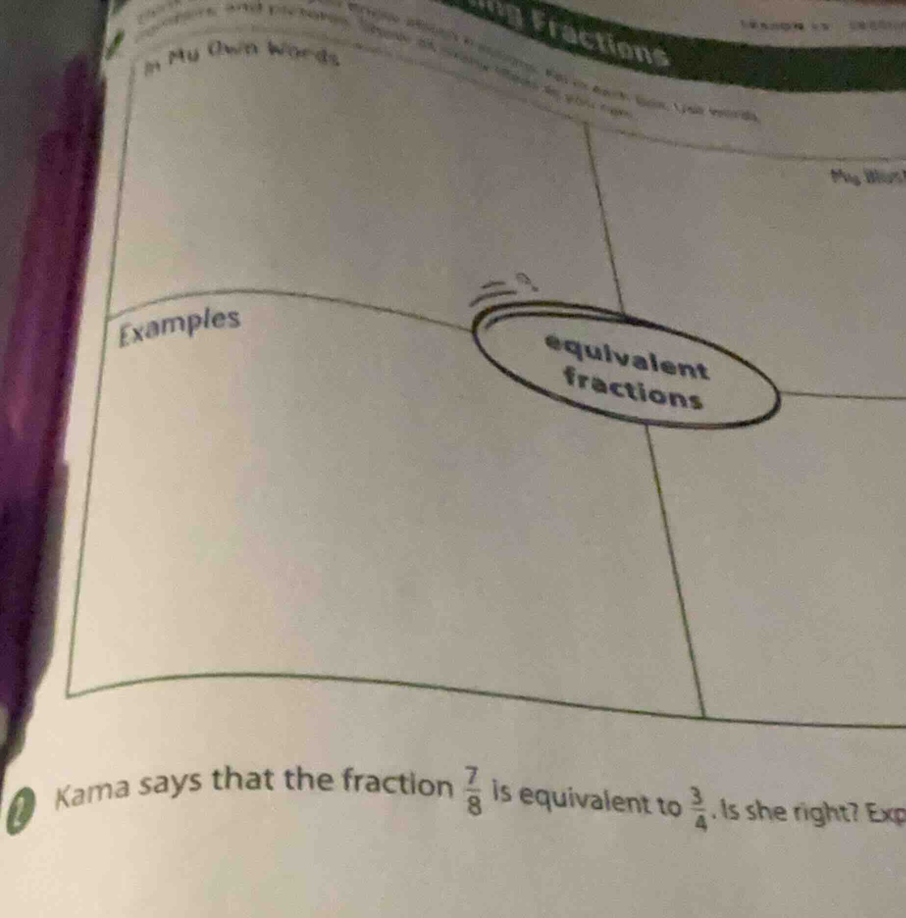 karma says that the fraction \\(\\frac{7}{8}\\) is equivalent to \\(\\f…