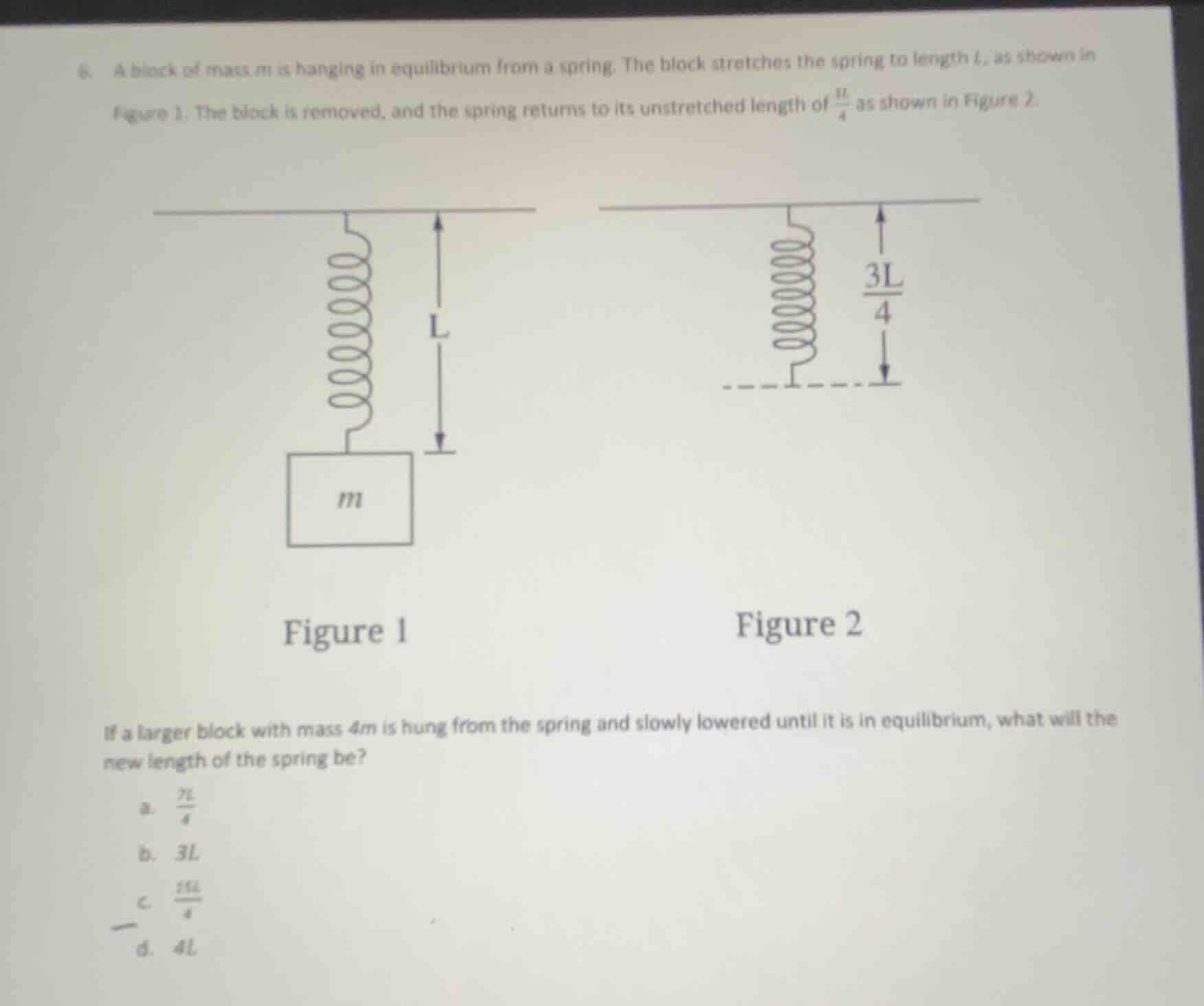 6. a block of mass m is hanging in equilibrium from a spring. the block…
